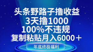 今日头条歪门邪道撸盈利,3天撸1000,100%不违规,拷贝月收入6000+-创业资源网