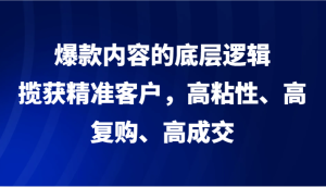 爆款内容的底层逻辑，揽获精准客户，高粘性、高复购、高成交-创业资源网