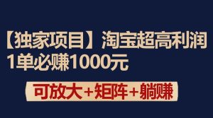 独家淘宝超高利润项目:1单必赚1000元,可放大可矩阵操作-创业资源网