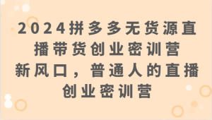 2024拼多多无货源直播卖货自主创业密训班营:新蓝海,普通人直播创业密训班营-创业资源网
