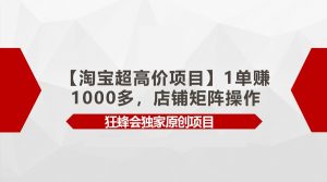 【淘宝网超高价位新项目】1单赚1000多,店面引流矩阵实际操作-创业资源网