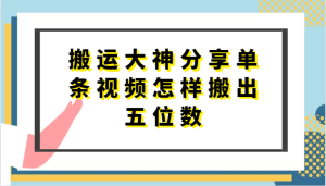 搬运大神分享单条视频怎样搬出五位数,短剧搬运,万能去重-创业资源网