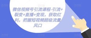视频号引流课程-引流方法 裂变式 直播间 转现,获得收益,掌握小视频超级流量出风口-中创网_分享中创网创业资讯_最新网络项目资源-创业资源网
