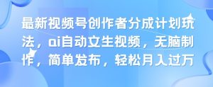 新视频号原创者分为方案游戏玩法,ai全自动文生视频,没脑子制做,简易公布,轻轻松松月入了W-中创网_分享中创网创业资讯_最新网络项目资源-创业资源网