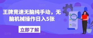 王牌竞速没脑子纯手动式,没脑子机械作业日入5张-创业资源网