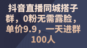 抖音直播间同城网搭子群,0粉不用漏脸,价格9.9,一天入群100人-创业资源网