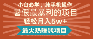 2024暑期最赚钱的项目，简易没脑子实际操作，每单利润至少500 ，轻轻松松月入5万-创业资源网