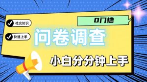 0门坎问卷调研，新手一下子入门，轻轻松松日入2张-创业资源网