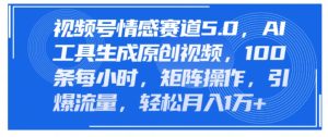 微信视频号情绪跑道5.0,AI手机软件形成原创短视频,100条一小时,引流矩阵实际操作,引爆流量-创业资源网