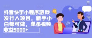 抖音和快手小程序游戏外国投资者新项目,新手入门都可以做,一条视频收益9000-创业资源网
