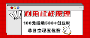 利用杠杆100元撬动500+创业粉,单日变现5位数-创业资源网