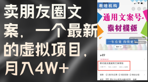卖朋友圈文案,一个最新虚拟资源项目,月入4W-创业资源网