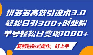 拼多多商家引流技术3.0,日引300 付钱自主创业粉,运单号轻轻松松日转现1000-创业资源网