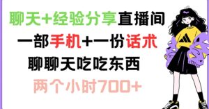 闲聊 心得分享直播房间 一部手机 一份销售话术 说说话吃点物品 两小时700 【揭密】-创业资源网
