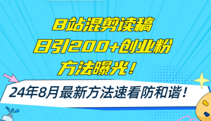 B站混剪读稿日引200+创业粉方法4.0曝光,24年8月最新方法Ai一键操作 速…-创业资源网
