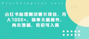 小红书的心理学测试爆红新项目,月入7000 ,简易没脑子实际操作,并未饱和状态,依然可进入-创业资源网
