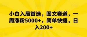 新手进入优选,图文并茂跑道,一周增粉5000 ,简单方便,日入200-创业资源网