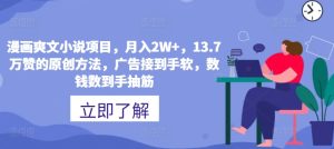 漫画作品爽文小说新项目,月入2W ,13.7万赞的原创方式,guang告接到手软,数钱数到手抽筋-创业资源网