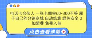 手机卡合作伙伴,一张卡提成60-300不一,0加盟费用, 构建属于自己分销商城系统,全自动清算-创业资源网