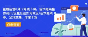 直播运营6月12号线下课:话术框架整体设计/流量低迷如何救流/话术框架等,全场燃爆,非常干货-创业资源网