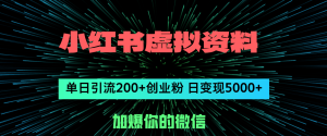 小红书虚拟资料日引流200+创业粉,单日变现5000+-创业资源网