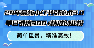 24年最新小红书引流术3.0,单日引流300+精准创业粉,简单粗暴,精准高效!-创业资源网
