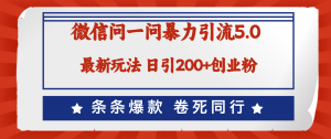 微信问一问最新引流5.0,日稳定引流200+创业粉,加爆微信,卷死同行-创业资源网