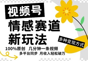 微信视频号情绪跑道全新玩法,5分钟左右一条原创短视频,实际操作简单易上手,日入5张-创业资源网