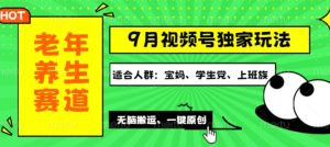 视频号最新玩法,老年养生赛道一键原创,多种变现渠道,可批量操作-创业资源网