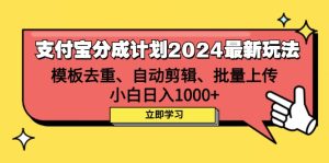支付宝分成计划2024最新玩法 模板去重、剪辑、批量上传 小白日入1000+-创业资源网