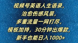 视频号英语人生语录,多重流量一网打尽,模板加持,30分钟出爆款,新手也能日入1000+【揭秘】-创业资源网