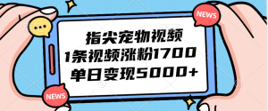指尖宠物视频,1条视频涨粉1700,单日变现5000+-创业资源网