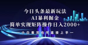 今日头条最新掘金玩法,轻松矩阵日入2000+-创业资源网