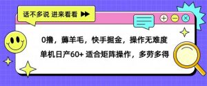 0撸,薅羊毛,快手掘金,操作无难度 单机日产30+ 适合矩阵操作,多劳多得-创业资源网