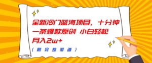 全新冷门蓝海项目，十分钟一条爆款原创，小白轻松月入过w+(附完整渠道)-创业资源网