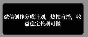微信创作分成计划,热梗直播,收益稳定长期可做-创业资源网