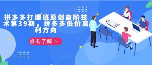 拼多多平台打穿班原创设计高级技术性第39期,拼多多平台廉价暴利方位-创业资源网