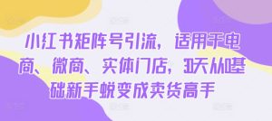 小红书的矩阵账号引流方法,适用电子商务、微商代理、线下门店,30天从0基本初学者成长为卖东西大神-创业资源网