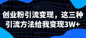 自主创业粉引流变现,这三种推广方法帮我转现3W 【揭密】-创业资源网