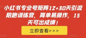 小红书的技术专业号引流矩阵12 30天引流方法陪跑夏令营,简单易操作,15天能取得好成绩!-创业资源网