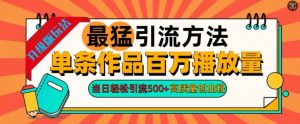 2024年最强推广方法一条著作上百万播放率,当日轻轻松松引流方法500 ,高品质自主创业粉-创业资源网
