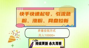 快手快速养号,引流方法s粉、增粉、百度云盘引流多种变现模式,月入1w【揭密】-创业资源网