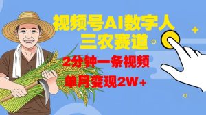 微信视频号AI虚拟数字人轻松玩三农跑道,2min一条视频,单月转现2W-创业资源网