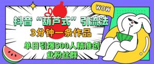 抖音葫芦式引流法,三分钟一条作品,单日引爆抖音500人精准创业粉丝群【揭秘】-创业资源网
