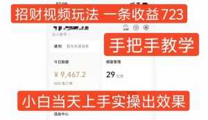 旺财短视频游戏玩法,一条视频收益723,一对一教学,新手当日可入门-创业资源网