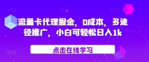 上网卡代理商掘金队，0成本费，多形式营销推广，小白可轻轻松松日入1k-创业资源网