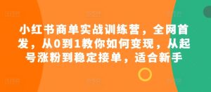 小红书的商单实战演练夏令营,独家首发,从0到1教大家如何盈利,从养号增粉到平稳接单子,适合新手-创业资源网