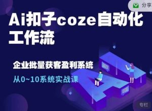 Ai钮扣coze自动化技术工作流引擎,从0~10系统软件实战演练课,10本人工作量1本人进行-创业资源网
