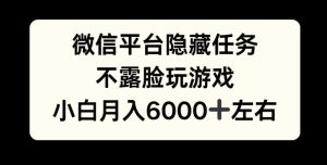 微信平台隐藏任务,不露脸玩游戏,月入6000+-创业资源网