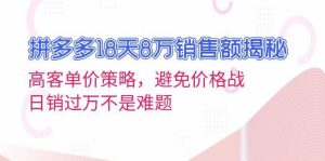 拼多多18天8万销售额揭秘:高客单价策略,避免价格战,日销过万不是难题-创业资源网